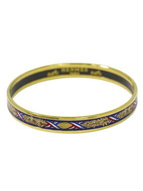 Hermes Enamel PM Bangle Bracelet Cloisonne Gold Plated Multicolor Email
